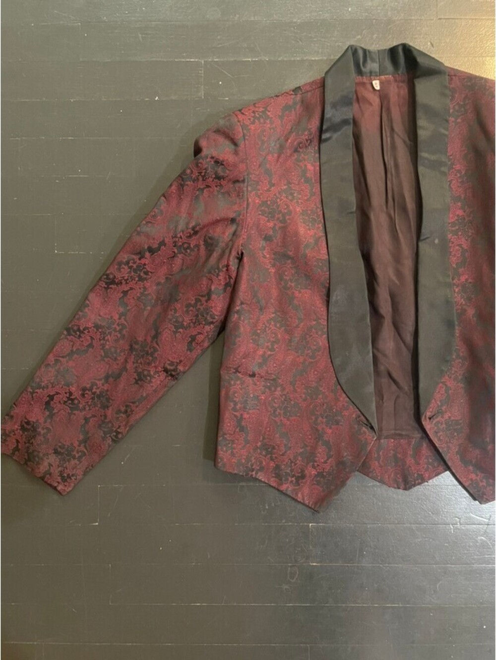 Vintage Burgundy Brocade Tuxedo Jacket High Fidelity Film 42 - Picture 2 of 12